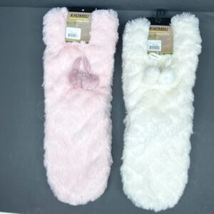 Khombu Women’s Plush Slipper Boots (Pink & White Set) — Size M/L